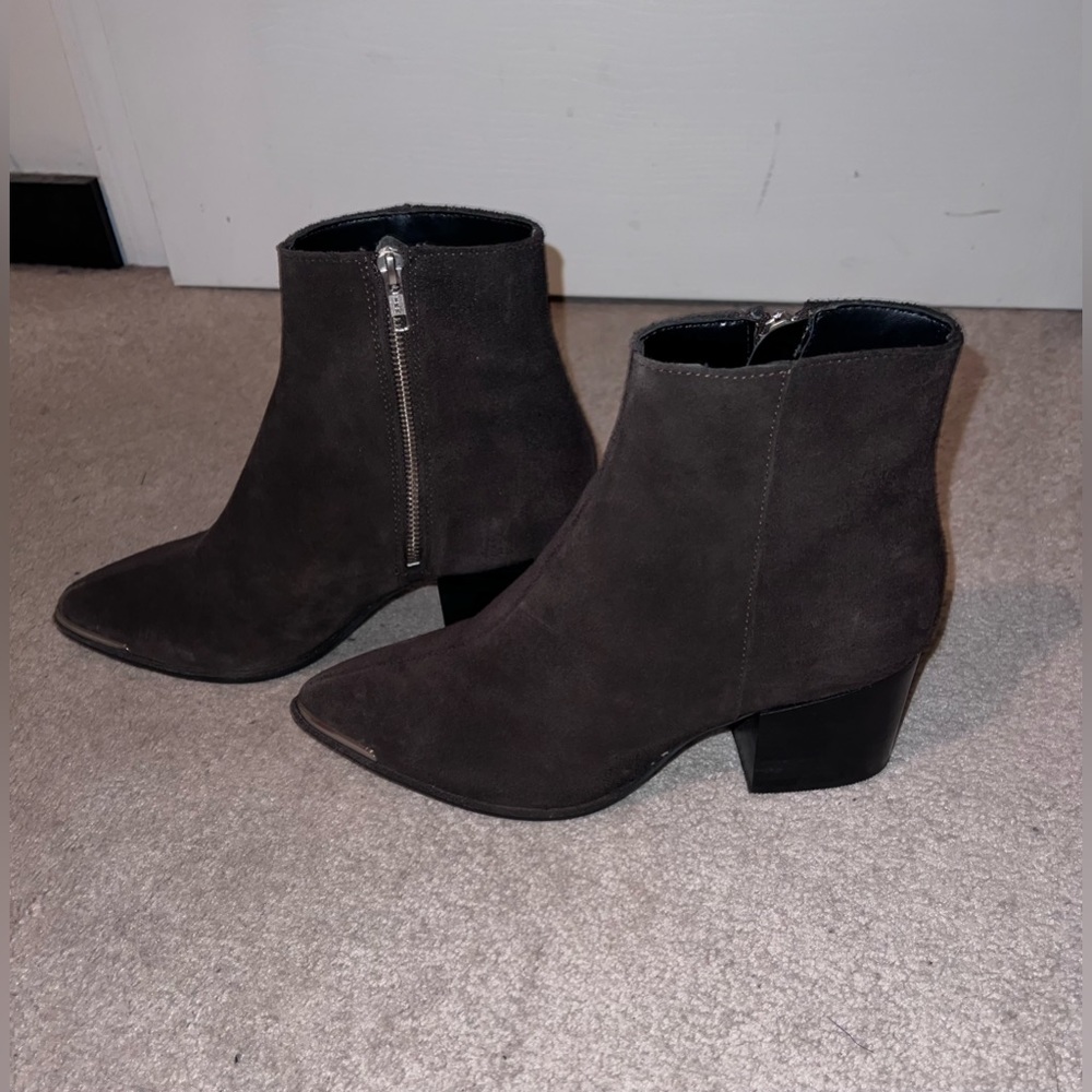 ASOS wide fit Chelsea Boots with pointed toe in Brown Suede with metal cap.